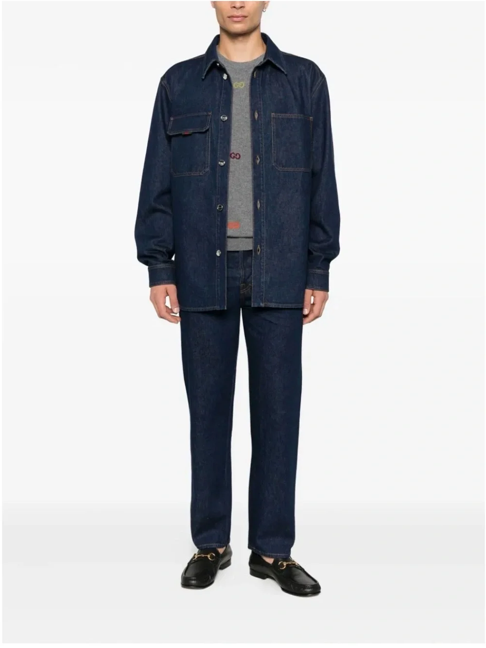 NWT Gucci Dark Indigo Denim Button-Front Shirt Jacket